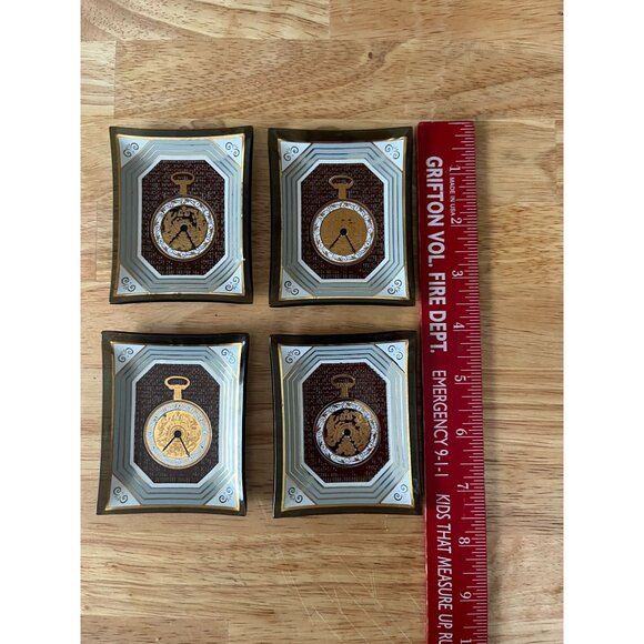 Vintage Houze Art Glass Gold Vermil Pocket Watch Mini Trays Set Of 4 - Picture 5 of 6